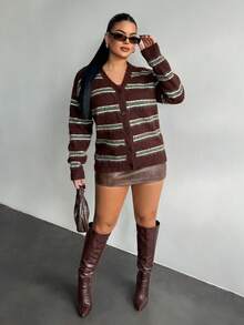 SHEIN SXY New Autumn/Winter American Sweet Casual Loose Streetwear Personalized Women Cardigan Sweater - Coffee Brown - View 5