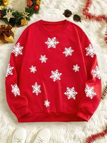 HIMLAND Áo nỉ dài tay nam kiểu dáng thường ngày in họa tiết bông tuyết, phong cách sang trọng đón năm mới. - Đỏ - Xem 2