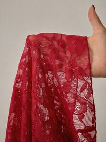 Women's Lace V-Neck Long Sleeve Sheer Sleepwear Top - Burgundy - View 6