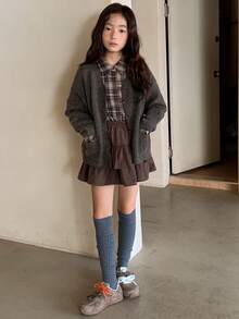 Dazy Kids Tween Girls V-Neck Solid Color Cardigan