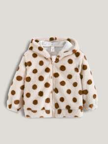 SUMWON Fluffy Polka Dot Hooded Jacket With Zip Closure For Winter Outerwear - Beige - View 2