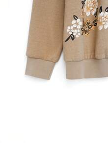 EMERY ROSE Set de 2 piezas de chaqueta y pantalones de tela polar con estampado floral de talla grande, para otoño/invierno - Marrón - Ver 8