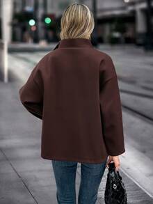 SHEIN Clasi 女士立领纯色长袖单排扣休闲大衣 - 紫紅色 - 查看 2