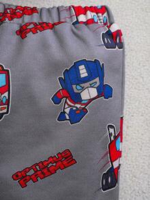 Transformers X SHEIN 2件套男婴休闲机器人印花撞色连帽卫衣和裤子套装 - 彩色 - 查看 3