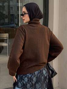 DAZY 1pc Women's Business Casual Pullover Turtleneck Sweater,Fall Women Clothes - Mocha Brown - View 3