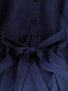 GlowEve CURVE Plus Size Women's Solid Color Round Neck Button Down Waist Tie Bow Blouse, Elegant Casual Everyday Shirt - Blue - View 5