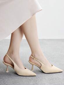 CUCCOO BIZCHIC 女士杏色尖头高跟鞋，新款法式细跟露跟鞋，性感低帮露跟凉鞋 - 杏色 - 查看 4