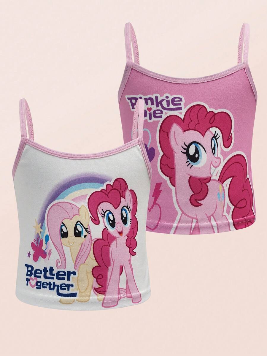 My Little Pony X SHEIN 2件装 女童可爱卡通字母爱心图案撞色包边打底吊带背心