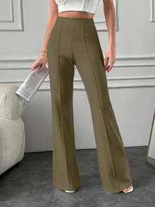 SHEIN Tall Tall Women's Loose-Fitting Exposed Seam Wide Leg Pants - Olive Green - View 6
