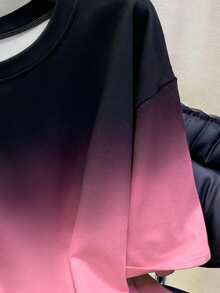 SHEIN 畅销渐变色常规版型女式加大码圆领T恤 - 玫紅色 - 查看 4