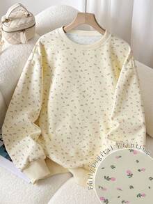 SHEIN Áo nỉ nữ, Áo nỉ trùm đầu họa tiết hoa màu vàng nhạt mùa thu đông, Quà tặng nữ, Áo nỉ mùa thu, Áo nỉ ngày lễ, Thời trang, Áo nỉ in họa tiết, Áo nỉ thời trang và đẹp mắt, Quà tặng cho anh chị em, Quà tặng cho chị em gái, Áo nỉ vui nhộn, Thường ngày, Đơn giản, Áo nỉ thời trang - Nhiều màu - Xem 1