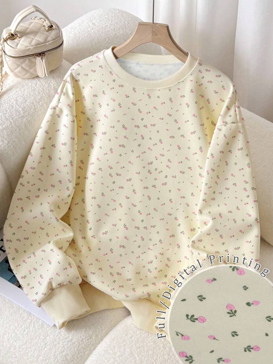 SHEIN Áo nỉ nữ, Áo nỉ trùm đầu họa tiết hoa màu vàng nhạt mùa thu đông, Quà tặng nữ, Áo nỉ mùa thu, Áo nỉ ngày lễ, Thời trang, Áo nỉ in họa tiết, Áo nỉ thời trang và đẹp mắt, Quà tặng cho anh chị em, Quà tặng cho chị em gái, Áo nỉ vui nhộn, Thường ngày, Đơn giản, Áo nỉ thời trang - Nhiều màu - Xem 1