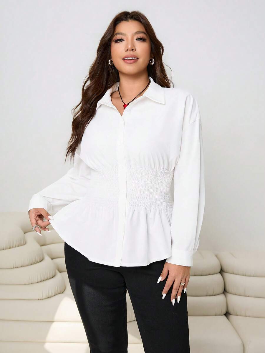 SHEIN EZwear 大码女式腰部收褶秋冬衬衫