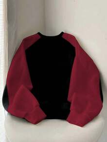 Franclia Fashionable Color Block Round Neck Sweatshirt For Women, Loose Design, Versatile, Thermal Lining, Autumn/Winter - Multicolor - View 2