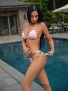 Carolina Barros Nuevo conjunto de bikini con lazo y decoración escocesa, elegante top halter, traje de baño de moda para fiestas en la playa para mujeres