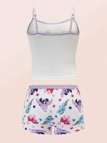 My Little Pony X SHEIN Tween Girl Cute Cartoon Letter Print Contrast Binding Camisole Top And Boxer Shorts Set