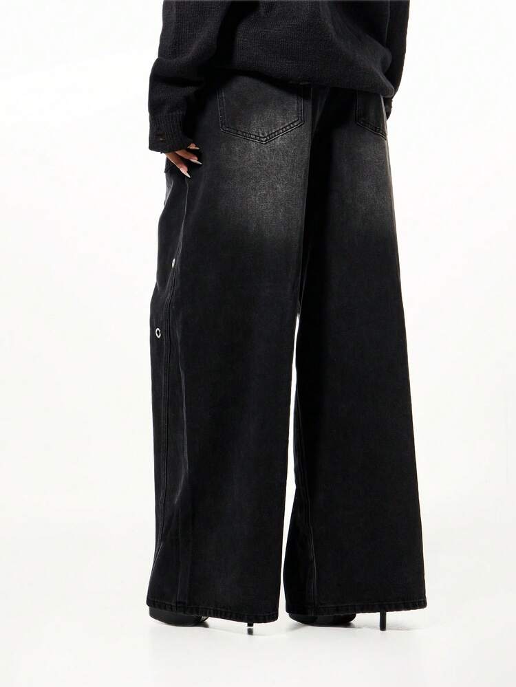 SUMWON WOMEN Wide Leg Denim Jeans With Metal Eyelets