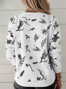 SHEIN LUNE sweat-shirt décontracté pour femmes à col rond avec imprimé graphique, motif de lettres et de feuilles/branches, manches longues, convient pour l'extérieur, les courses, l'automne/l'hiver - Multicolore - Voir 2