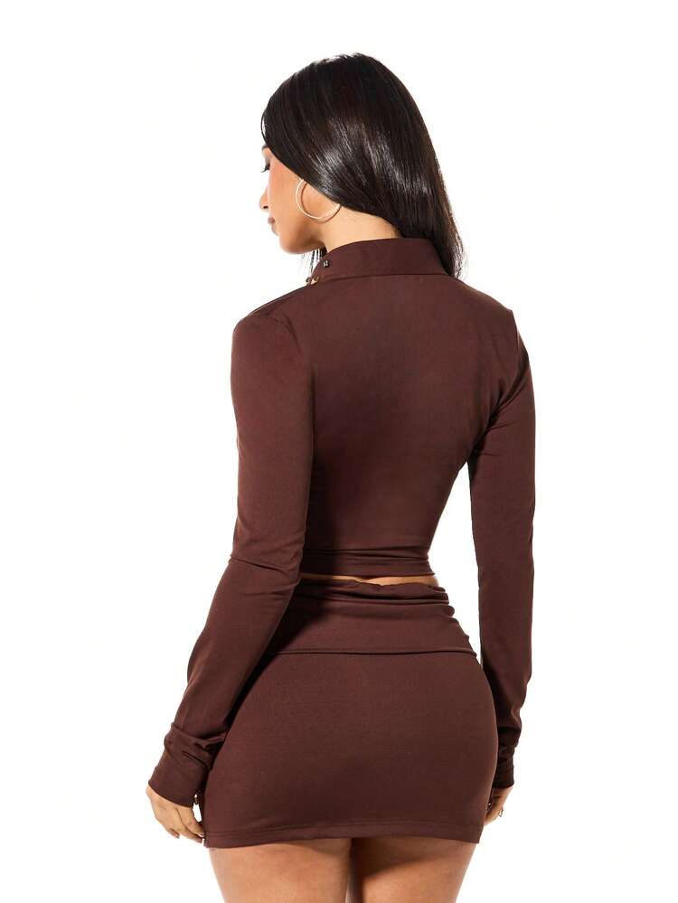 SUMWON WOMEN Studded Jersey Ruched Top And Mini Skirt Set