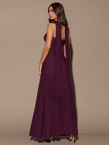 SHEIN BAE Váy xếp nếp lệch eo dành cho nữ, màu đỏ rượu, thích hợp cho tiệc cocktail, buổi hẹn hò lãng mạn, tiệc trang trọng, đám cưới, phù dâu, váy dạ hội, Halloween, ngày lễ Giáng sinh, ngày lễ tình nhân - Màu Đỏ Sâu - Xem 2