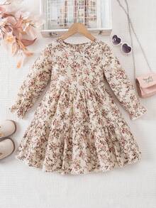 Emery Rose Kids Emery Rose Kids 少女白色夏季仙女碎花圓領泡泡長袖A字蛋糕裙，親子套裝媽媽與姐妹與我新娘婚禮派對 - 白色 - 查看 4