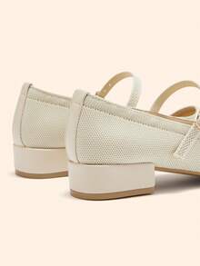 CUCCOO BASICS Femmes Chaussures plates à talons épais avec design boutonné, couleur unie, style décontracté - Beige - Voir 5