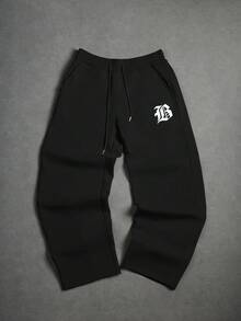 PAVTROS 男士休闲百搭字母印花抽绳腰运动裤 - 黑色 - 查看 4