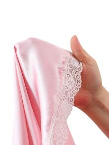DelicateAllure Váy ngủ hai dây viền bèo nhún nơ thời trang gợi cảm cho nữ - Màu Hồng baby - Xem 13