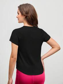 Cheerettes Áo thun tập luyện ngoài trời cổ tròn tay ngắn thời trang cho nữ, Áo thể thao tập gym - màu đen - Xem 2