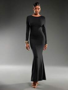 Normani Women's Backless Butterfly Metal Decor Fishtail Party Dress, Suitable For Christmas, Halloween - Black - View 6