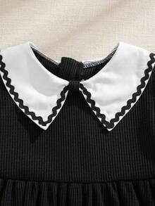 Souflis Souflis Gaun Lengan Panjang Kerah Blok Warna Kasual untuk Bayi Perempuan, Musim Gugur - Hitam dan Putih - View 9