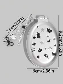 ROMWE Kawaii 1件套可爱蝴蝶结折叠梳子和镜子套装，返校季气囊梳，DIY便携式梳子镜 - 灰色 - 查看 2