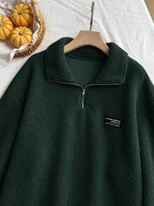Comfortcana Plus Size Olive Green Fleece Sweatshirt, Autumn/Winter