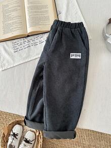 LMoss Kids LMoss 男童针织纯色字母宽松休闲裤，冬季服装，黑色裤子，秋季，舒适的秋冬款式，秋冬服装