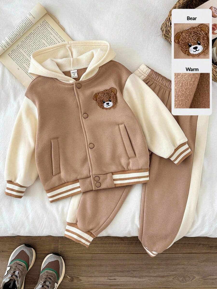 LMoss Kids LMoss 2pcs Young Boy Knit Contrast Color Casual Jacket And Pants Set, Long Sleeve Tops, Hoodies, Winter Clothes, Fall, Boys Outfit Sets, Cozy Fall & Winter Styles, Autumn And Winter Clothes, Hoodies