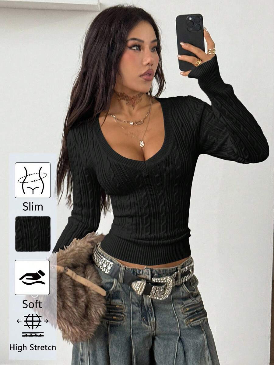 Coolane 女士冬季复古学院风 Y2K 日常穿搭外出文艺复兴集市俱乐部黑色 V 领毛衣，秋冬 - 黑色 - 查看 1