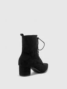 Daringsoles Fashionable Versatile Lace-Up Chunky Heel Ankle Boots - Black - View 9