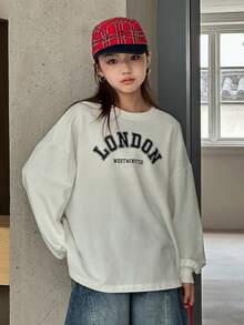 DAZY 少女圆领印花长袖针织卫衣，秋季款 - 白色 - 查看 7