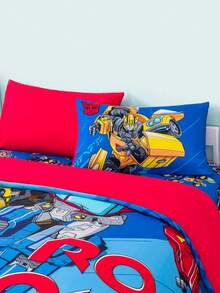 Transformers X SHEIN 3pcs Cartoon Car Print Quilt Cover Set, Sanded Material, Soft And Warm, Blue Quilt Cover, Multiple Sizes, Suitable For Single Bed/Double Bed/Queen Bed/King Bed,Gift Ideas - 彩色 - 查看 6