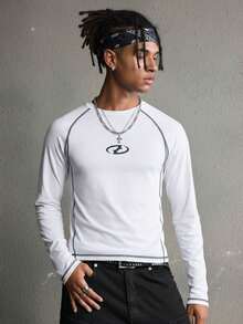 AXEPEAK Men's Casual Contrast Stitching Round Neck Raglan Sleeve T-Shirt, Summer - White - View 2