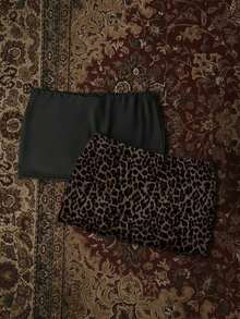 Attitoon 2 件简约性感百搭双色豹纹复古图案超短裙，适合夏季搭配、街头风格、郊游、约会、派对、别致、Y2K - 彩色 - 查看 7