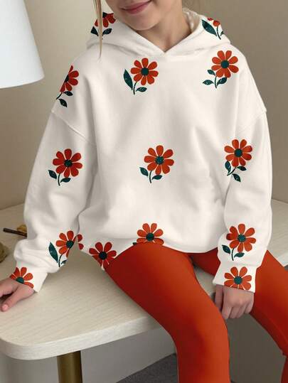 少女休闲可爱复古碎花印花卫衣，秋冬季穿着舒适