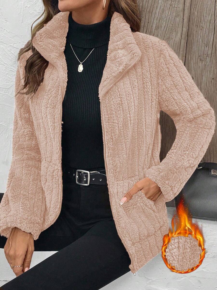 emery-rose-chaqueta-de-forro-polar-con-cremallera-de-unicolor-y-manga