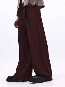 SUMWON Wide Leg Pleated Pants With High Waist Tailored Trousers For Fall Winter - Burgundy - View 5