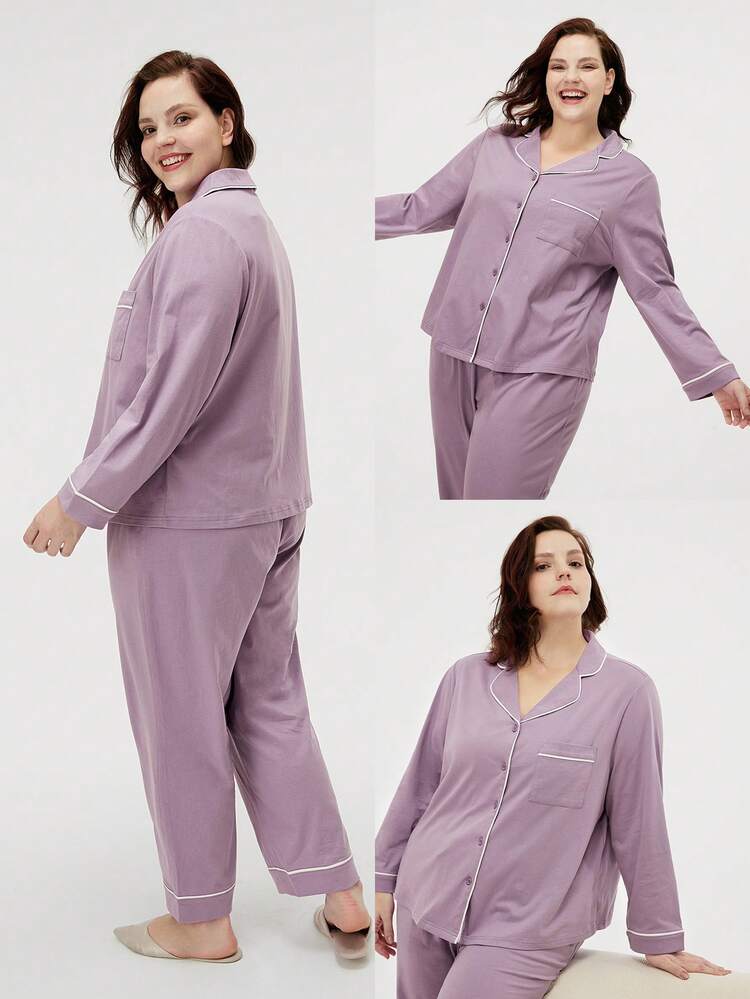 Women Plus Cotton Basic Long Women Pajama Set