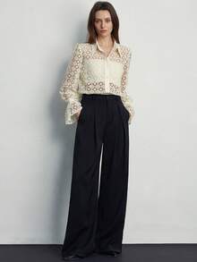 2026 Modichic Camisa de manga larga con bordado calado, de estilo ligero y lujoso, de estilo europeo y americano, para otoño/invierno - Beis - Ver 5