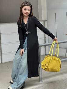 DAZY Girls V-Neck Fitted Cardigan - Black - View 3