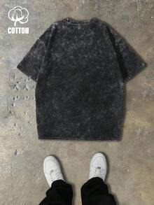 Manfinity Dauomo 男士休闲猫咪印花短袖T恤，夏季 - 黑色 - 查看 2