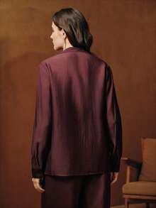 Anewsta Elegant Luxury Fashion Collared Single-Breasted Design Embroidered Beaded Loose Long Sleeve Women Blouse, Christmas Women's Clothing - Burgundy - View 7