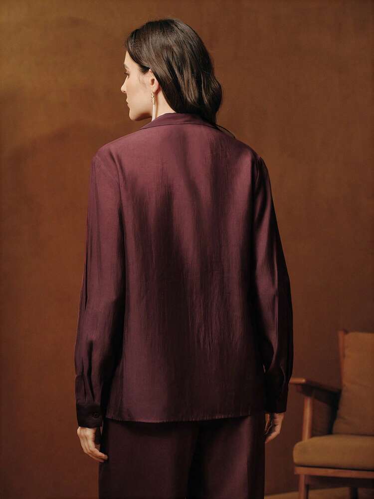 エレガントなラグジュアリーファッション襟付き シングルブレスト デザイン 刺繍ビーズ ゆったり長袖 レディースブラウス、クリスマスレディースウェア